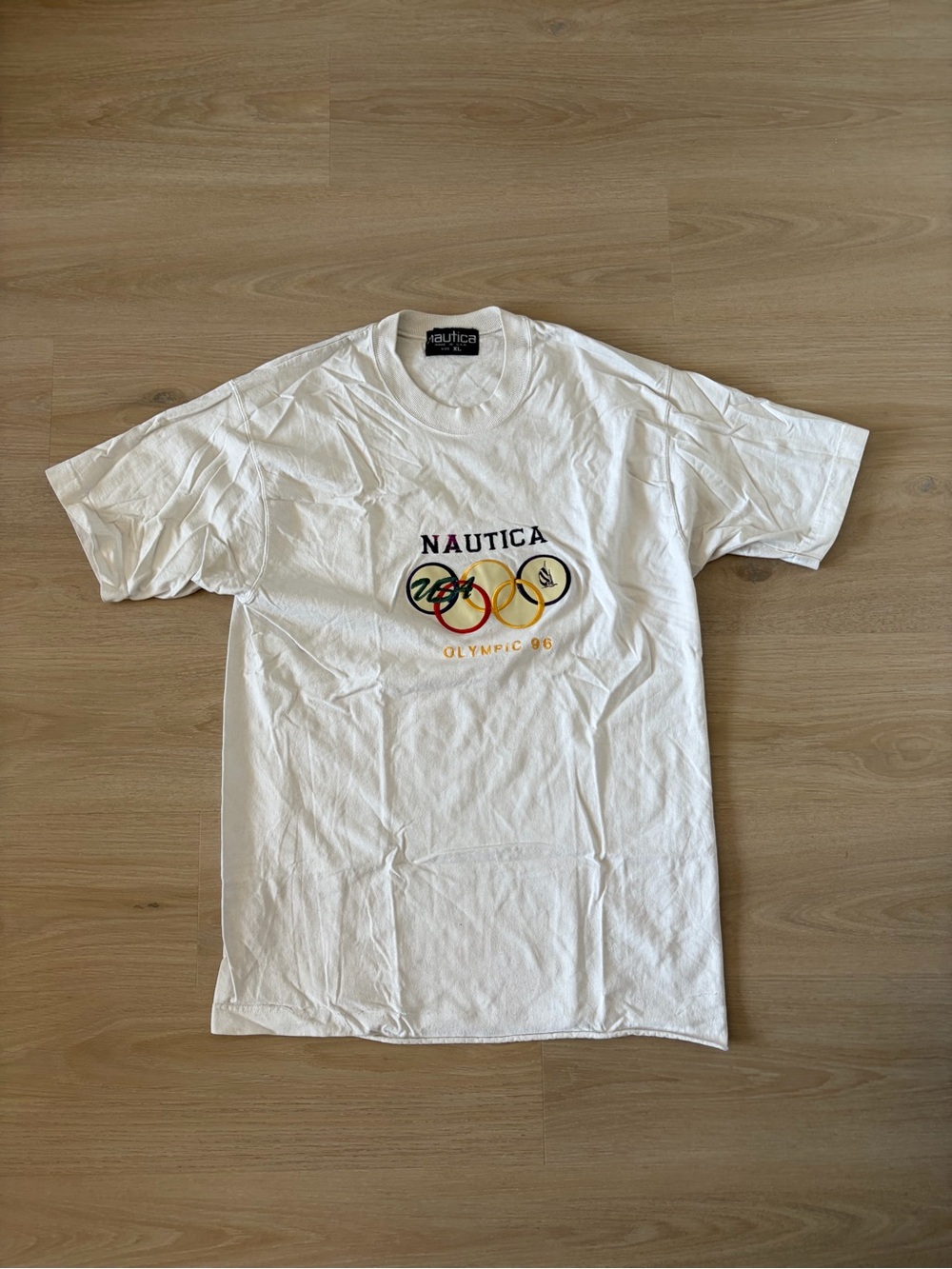 Mens White Vintage Nautica White Olympic 96 Graphic Tee Size L